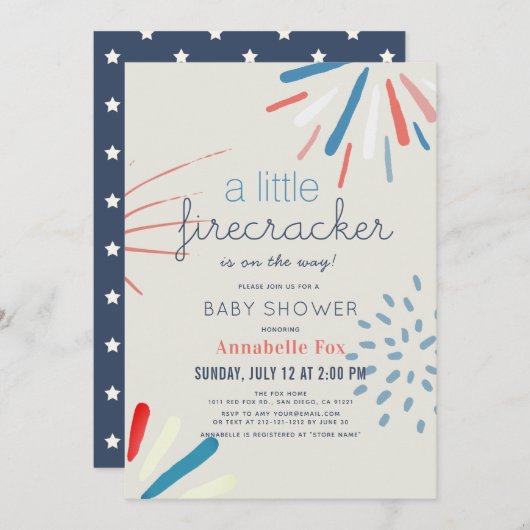 Firecracker op 4 juli Baby shower Fireworks Kaart (Voorkant / Achterkant)