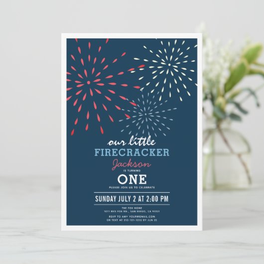 Firecracker op 4 juli Fireworks Birthday Kaart (Staand voorkant)