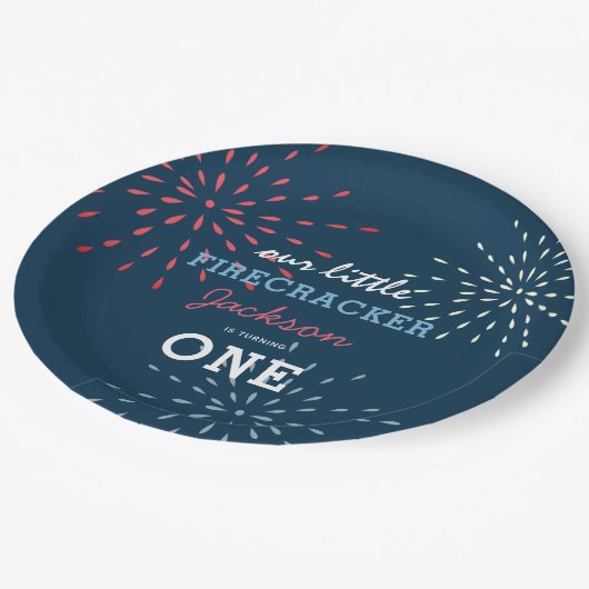 Firecracker op 4 juli Fireworks Birthday Papieren Bordje (Gekanteld)