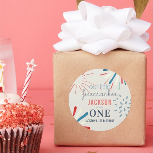 Firecracker op 4 juli Fireworks Birthday Ronde Sticker (Feest)