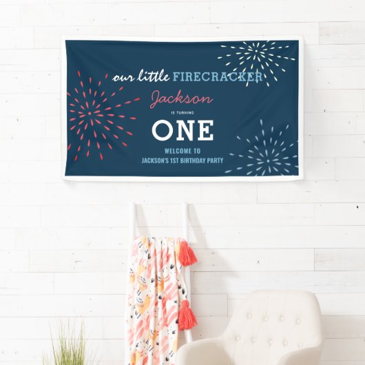 Firecracker op 4 juli Fireworks Birthday Spandoek (Insitu)