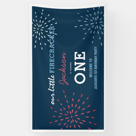 Firecracker op 4 juli Fireworks Birthday Spandoek (Verticaal)