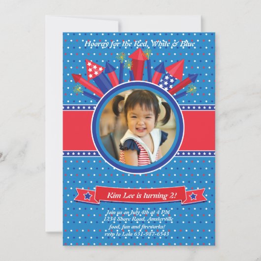 Firecracker Photo Birthday Party Invitation Kaart (Voorkant)