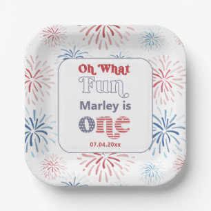 Firecracker Red White Blue 1e verjaardag Papieren Bordje