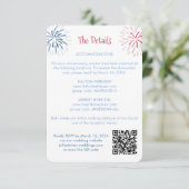 Firecracker Rood Wit Blauw QR Code Bruiloft Detail Informatiekaartje (Staand voorkant)