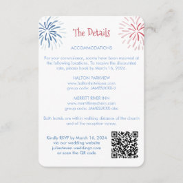 Firecracker Rood Wit Blauw QR Code Bruiloft Detail Informatiekaartje