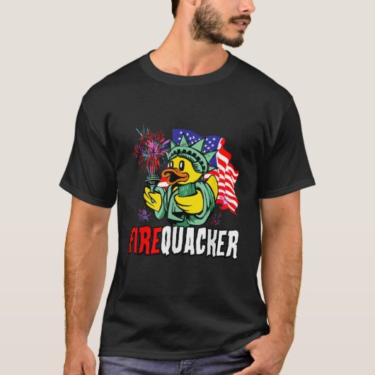 Firecracker USA Vlag Grappig Firequacker Eend 4e v T-shirt (Voorkant)
