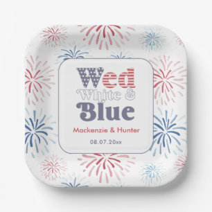 Firecracker Wed Wit Blauw Achtertuin Bruiloft Douc Papieren Bordje