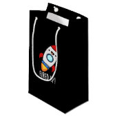 Fired Up Funny Rocket Pun Dark BG Klein Cadeauzakje (Voorkant Gekanteld)