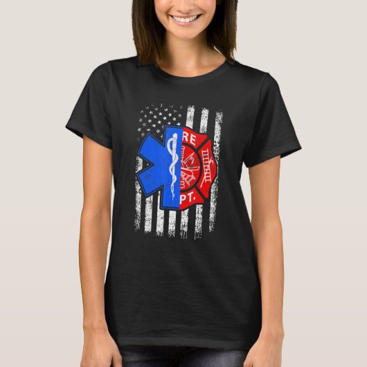 Firefighter 4th of July USA Flag Firefighter Lover T-shirt (Voorkant)
