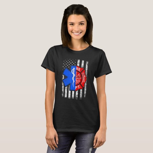 Firefighter 4th of July USA Flag Firefighter Lover T-shirt (Voorkant volledig)