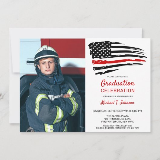 Firefighter Afstuderen Aangepaste foto Thin Red Li Kaart (Voorkant)