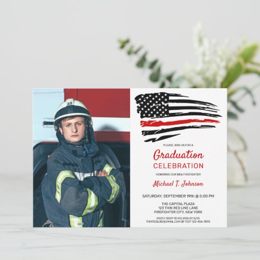 Firefighter Afstuderen Aangepaste foto Thin Red Li Kaart (Staand voorkant)