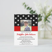 Firefighter Afstuderen Aangepaste foto Thin Red Li Uitnodiging Briefkaart (Staand voorkant)
