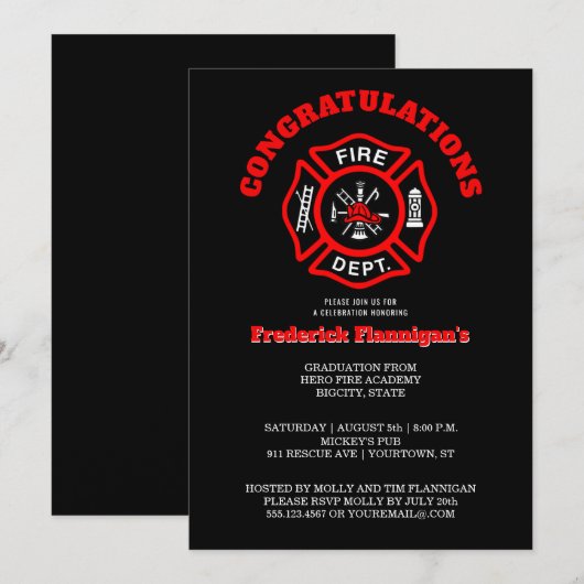 Firefighter Afstuderen Aankondigingspartij Kaart (Voorkant / Achterkant)