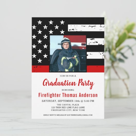 Firefighter Afstuderen Thin Red Line Foto Kaart (Staand voorkant)