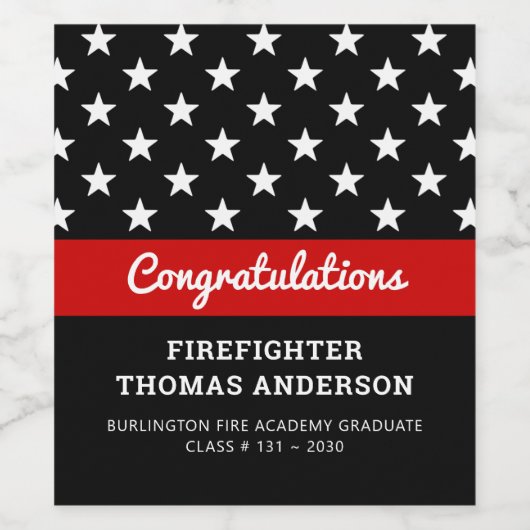 Firefighter Afstuderen Thin Red Line Party Wijn Etiket (Enkel label)