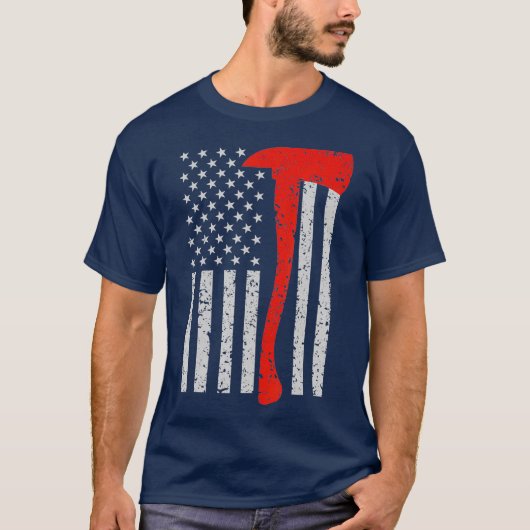 Firefighter American Flag Axe T Shirt Thin Red (Voorkant)