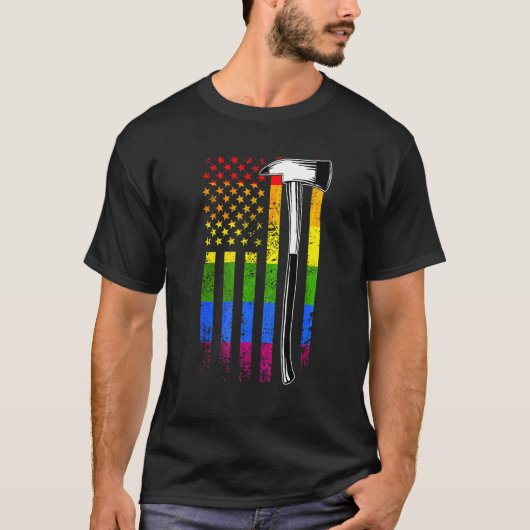 Firefighter American Flag Ltd Q Gay Pride Flag Fi T-shirt (Voorkant)