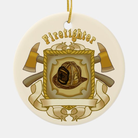 FireFighter Ax - Rond keramisch Ornament (Voorkant)