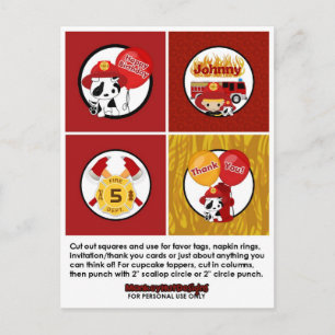 FIREFIGHTER Birthday Cupcake Topper Labels FF01C Briefkaart