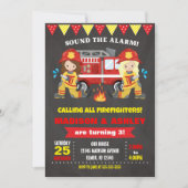 Firefighter Birthday Invitation Joint Girls Twins Kaart (Voorkant)
