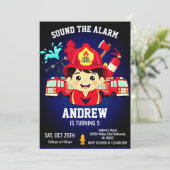 Firefighter Birthday Invitation with Photo Kaart (Staand voorkant)