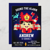 Firefighter Birthday Invitation with Photo Kaart (Voorkant / Achterkant)