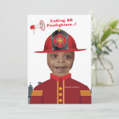 Firefighter Boys Face in Hole Foto Birthday Kaart (Staand voorkant)
