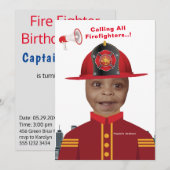Firefighter Boys Face in Hole Foto Birthday Kaart (Voorkant / Achterkant)