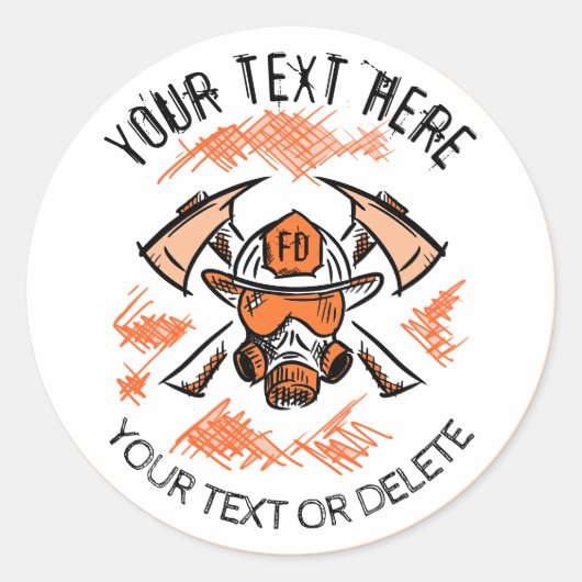 Firefighter. Brandweer. Sjabloon. Ronde Sticker (Voorkant)