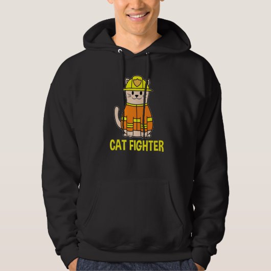 Firefighter-Cat Funny-Cat mam papa Hoodie (Voorkant)