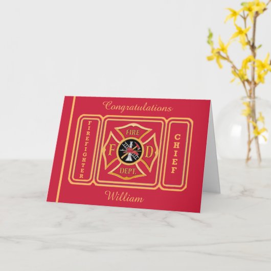 Firefighter Chief Custom Birthday Card Kaart (Gele Bloem)