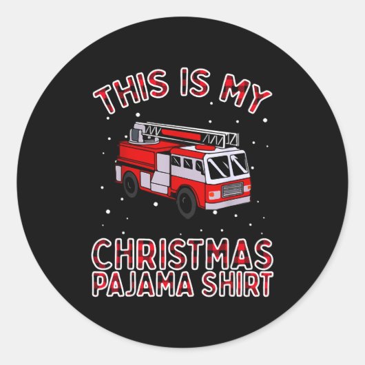 Firefighter Christmas Pajama - Fire Truck Funny Fi Ronde Sticker (Voorkant)