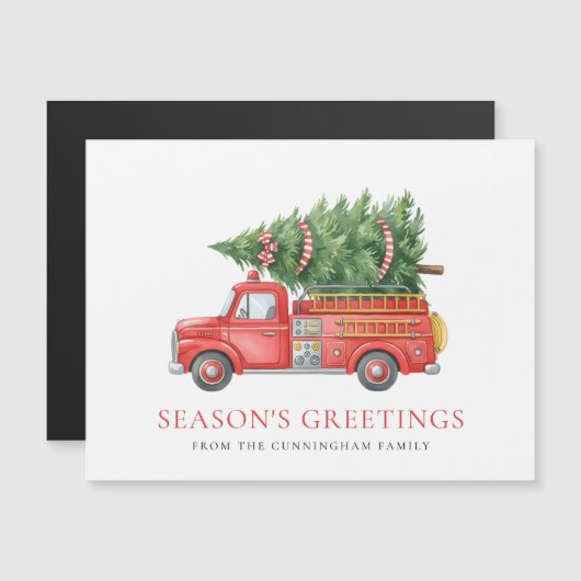 Firefighter Christmas Red Fire Truck Magnetic Card (Voorkant / Achterkant)