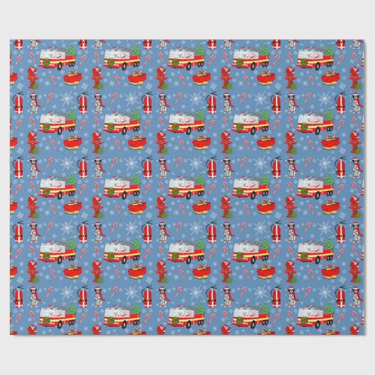 Firefighter Christmas With Santa and Dalmatian    Cadeaupapier (Vlak)