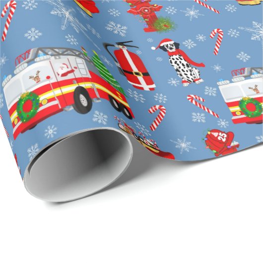 Firefighter Christmas With Santa and Dalmatian Cadeaupapier (Rol Hoek)