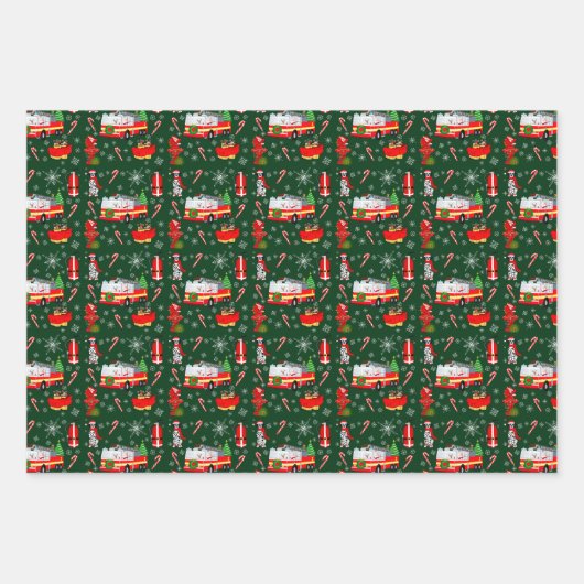 Firefighter Christmas With Santa and Dalmatian    Inpakpapier Vel (Voorkant 2)