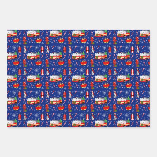 Firefighter Christmas With Santa and Dalmatian    Inpakpapier Vel (Voorkant)