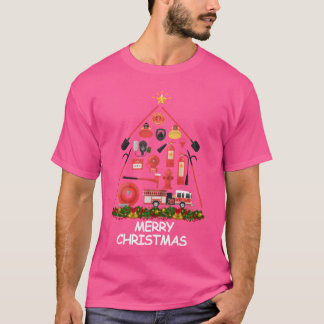 Firefighter Christmasree Merry Christmas funny T-shirt