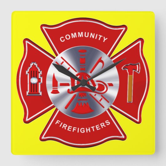 Firefighter Clock Vierkante Klok (Voorkant)
