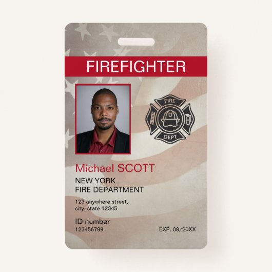 Firefighter Custom Employee Photo Barcode ID Badge (Voorkant)