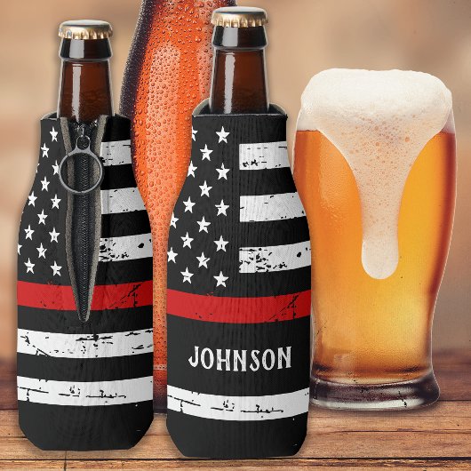 Firefighter Custom Name Thin Red Line Flesjeskoeler