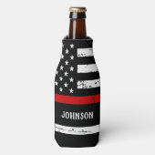 Firefighter Custom Name Thin Red Line Flesjeskoeler (Fles Voorkant)