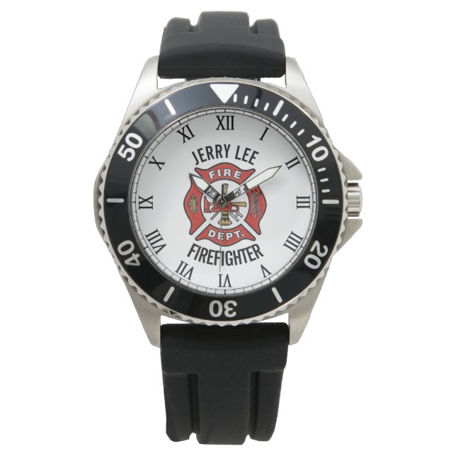 Firefighter Custom Text Name Persoonlijk Horloge (Voorkant)