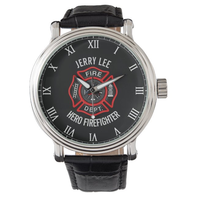 Firefighter Custom Text Name Persoonlijk Horloge (Voorkant)