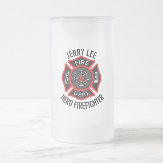 Firefighter Custom Text Name Persoonlijk Matglas Bierpul (Center)