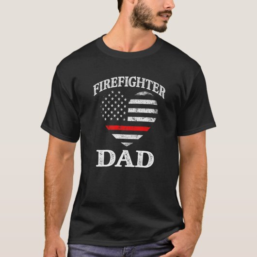 Firefighter Dad Patriotic US Flag Heart Fireman Fi T-shirt (Voorkant)