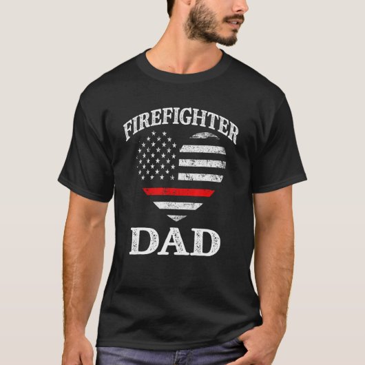 Firefighter Dad Patriotic US Flag Heart Fireman Fi T-shirt (Voorkant)
