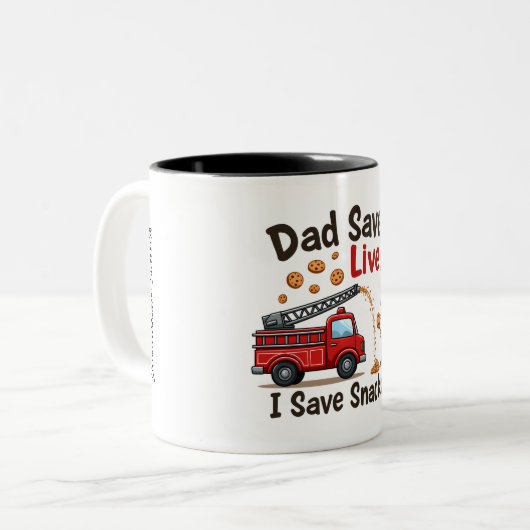 Firefighter "Dad Saves Lives. I Save Snacks." Two- Tweekleurige Koffiemok (Voorkant links)